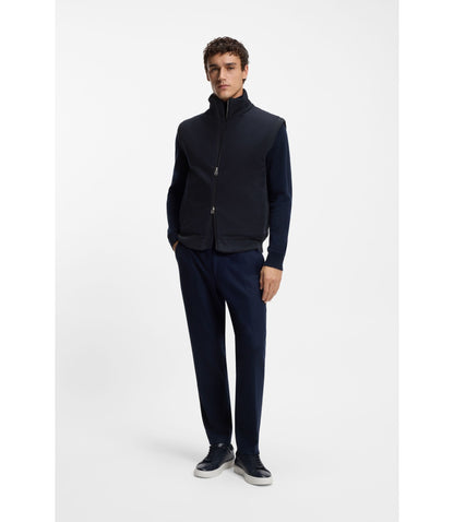 Boss Flannel Gilet With Ribbed Trims Dark Blue