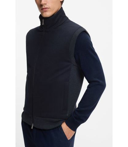 Boss Flannel Gilet With Ribbed Trims Dark Blue