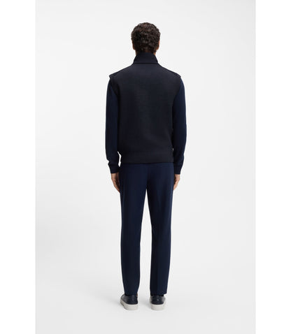 Boss Flannel Gilet With Ribbed Trims Dark Blue