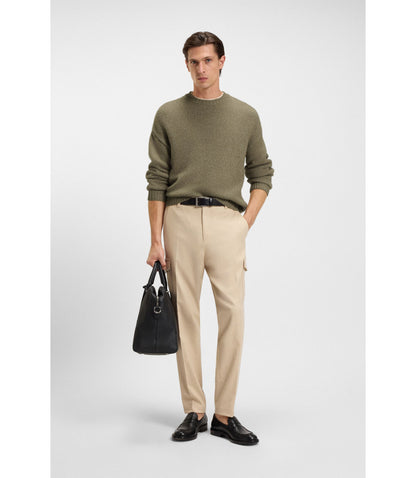 Boss Cashmere Cotton Sweater In An Oversized Fit Light Beige
