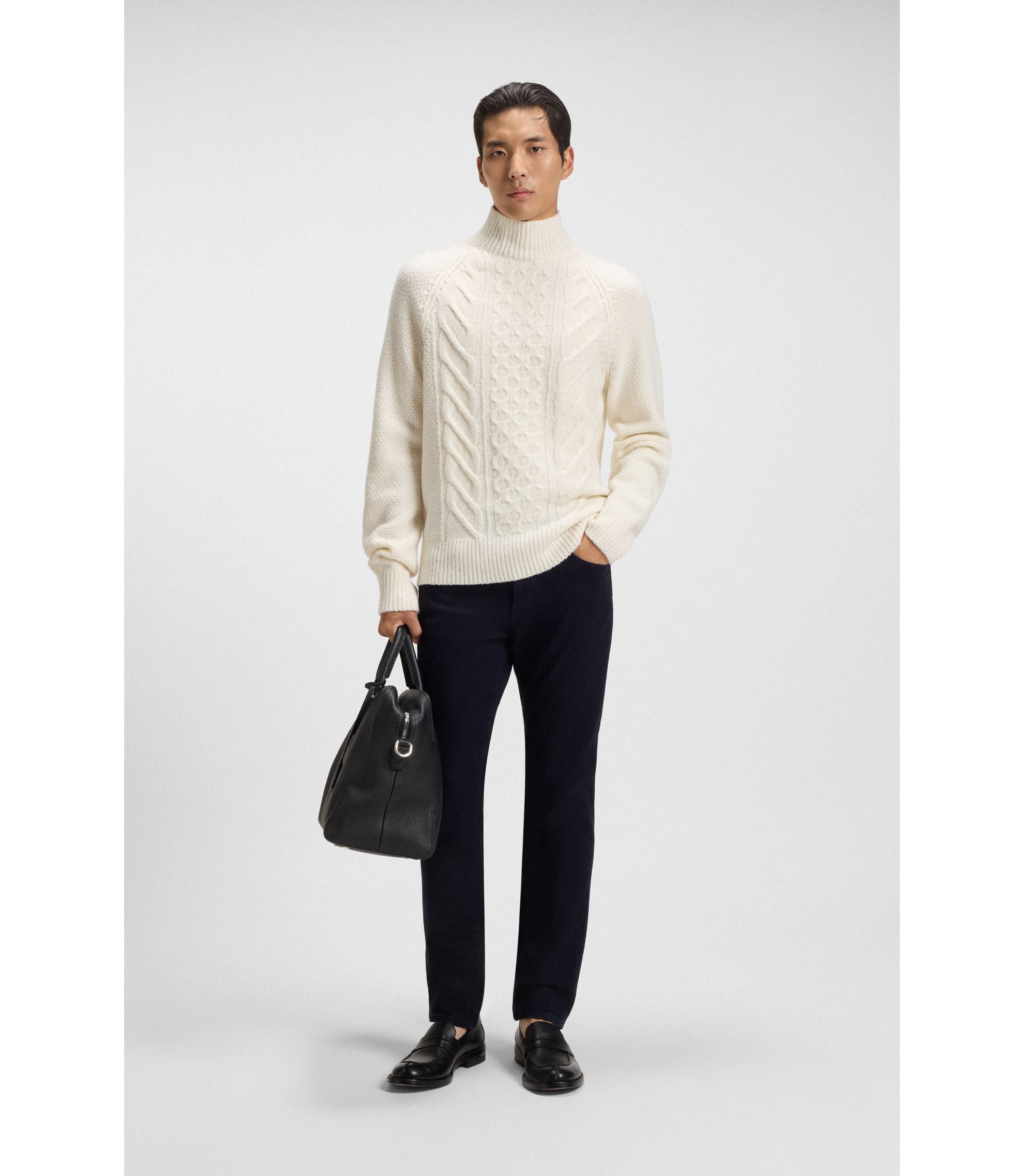 Boss Wool Silk Sweater With Cable Knit White