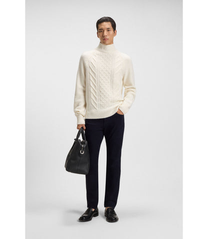 Boss Wool Silk Sweater With Cable Knit White