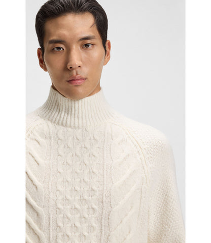 Boss Wool Silk Sweater With Cable Knit White