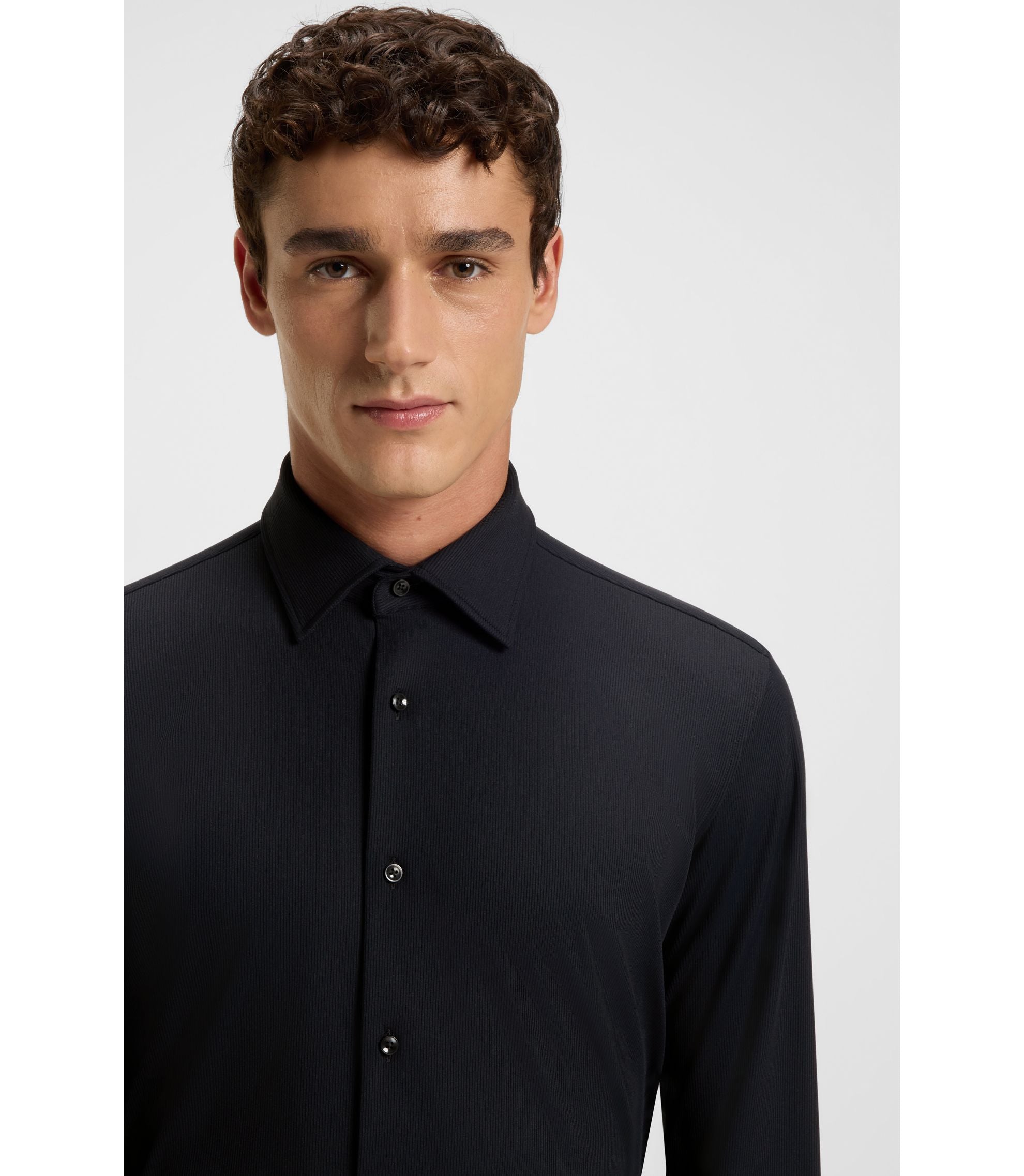 Boss Slim Fit Shirt In Brushed Stretch Flannel Black