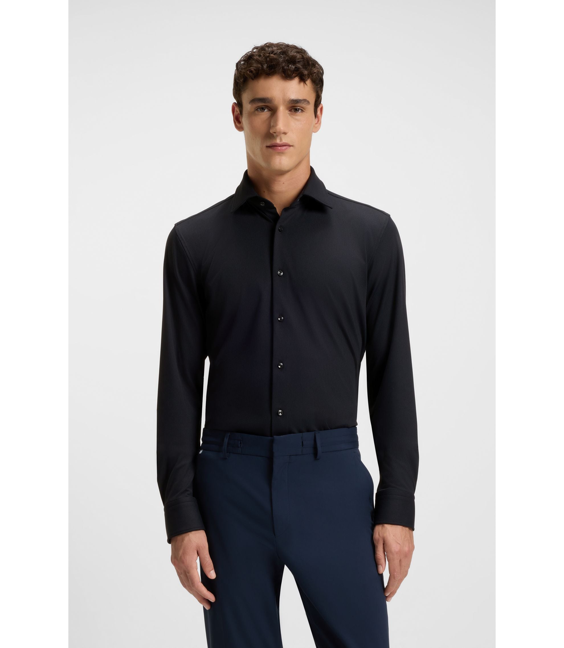 Boss Slim Fit Shirt In Brushed Stretch Flannel Black