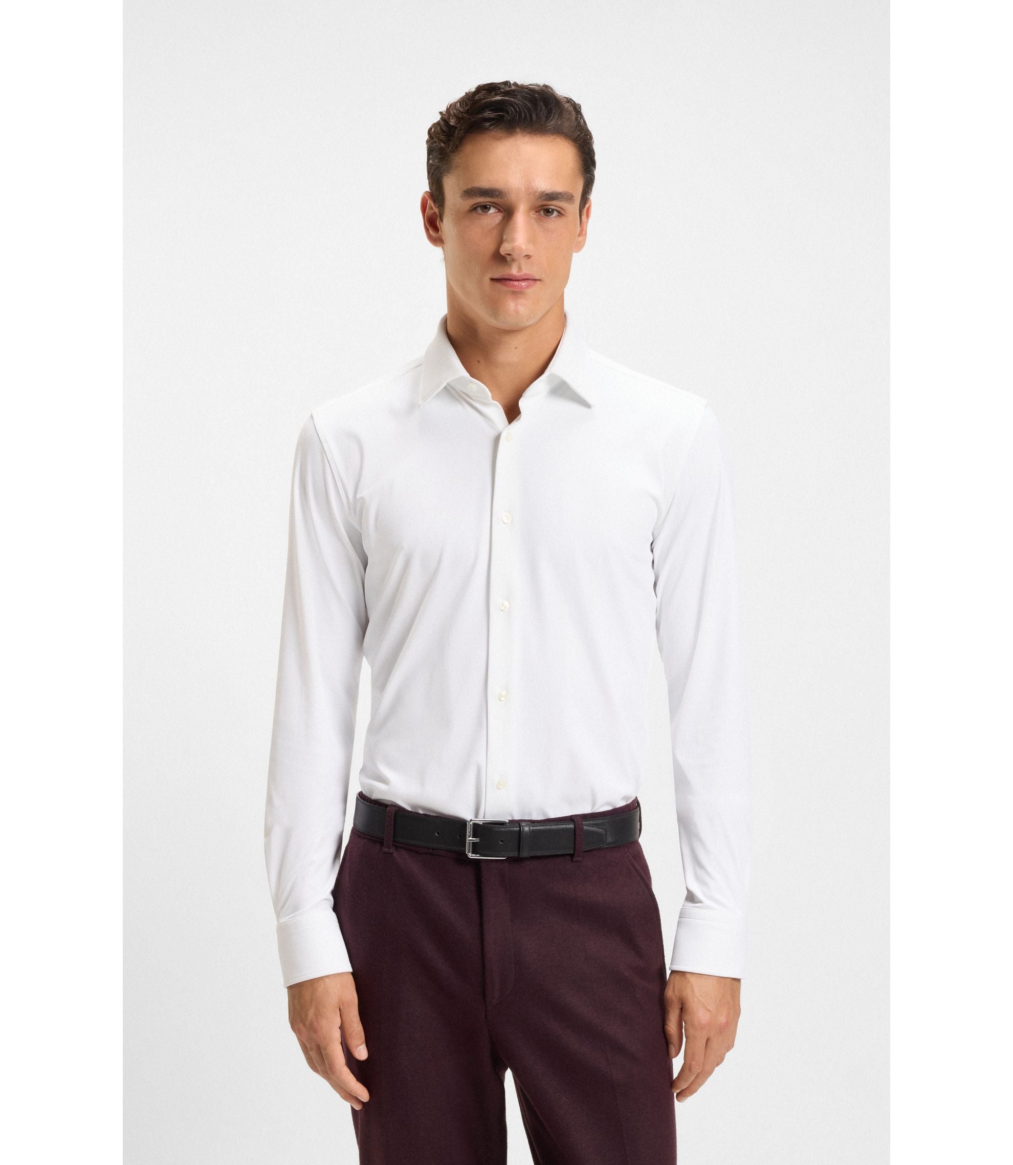 Boss Slim Fit Shirt In Brushed Stretch Flannel White