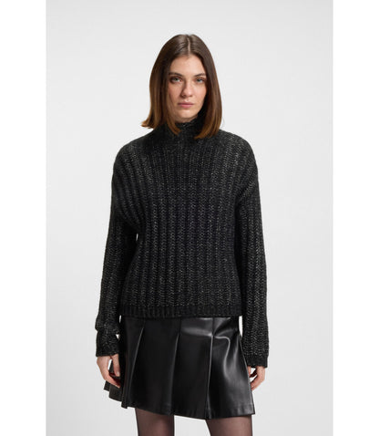 Hugo Knitted Sweater With Bold Ribbed Structure Black Women's