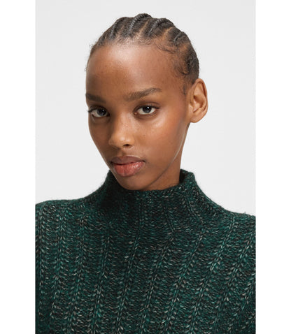 Hugo Knitted Sweater With Bold Ribbed Structure Dark Green Women's