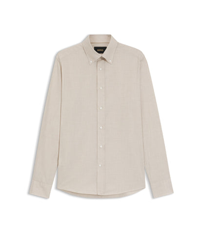 Boss Checked Slim Fit Shirt In Cotton Flannel Light Beige
