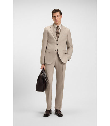 Boss Checked Slim Fit Shirt In Cotton Flannel Light Beige