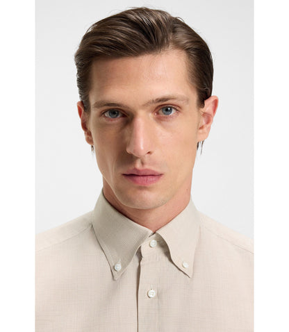 Boss Checked Slim Fit Shirt In Cotton Flannel Light Beige