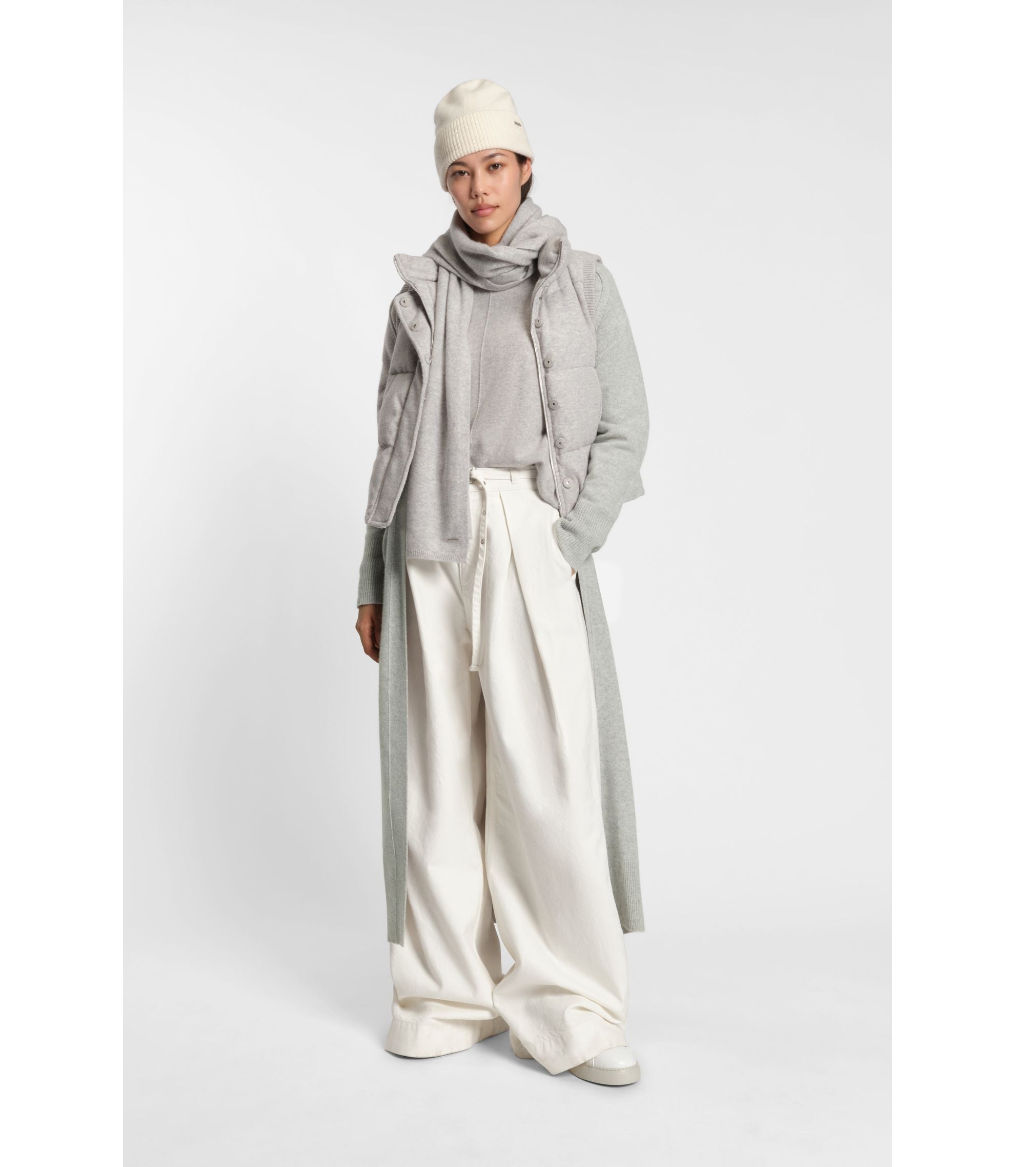 Boss Melange Cashmere Cardigan With Belt Light Grey Women's