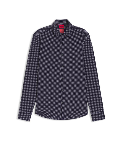 Hugo Printed Slim Fit Shirt In Stretch Jersey Dark Blue