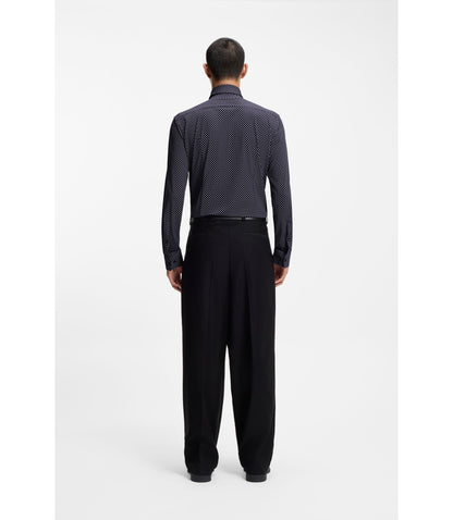 Hugo Printed Slim Fit Shirt In Stretch Jersey Dark Blue