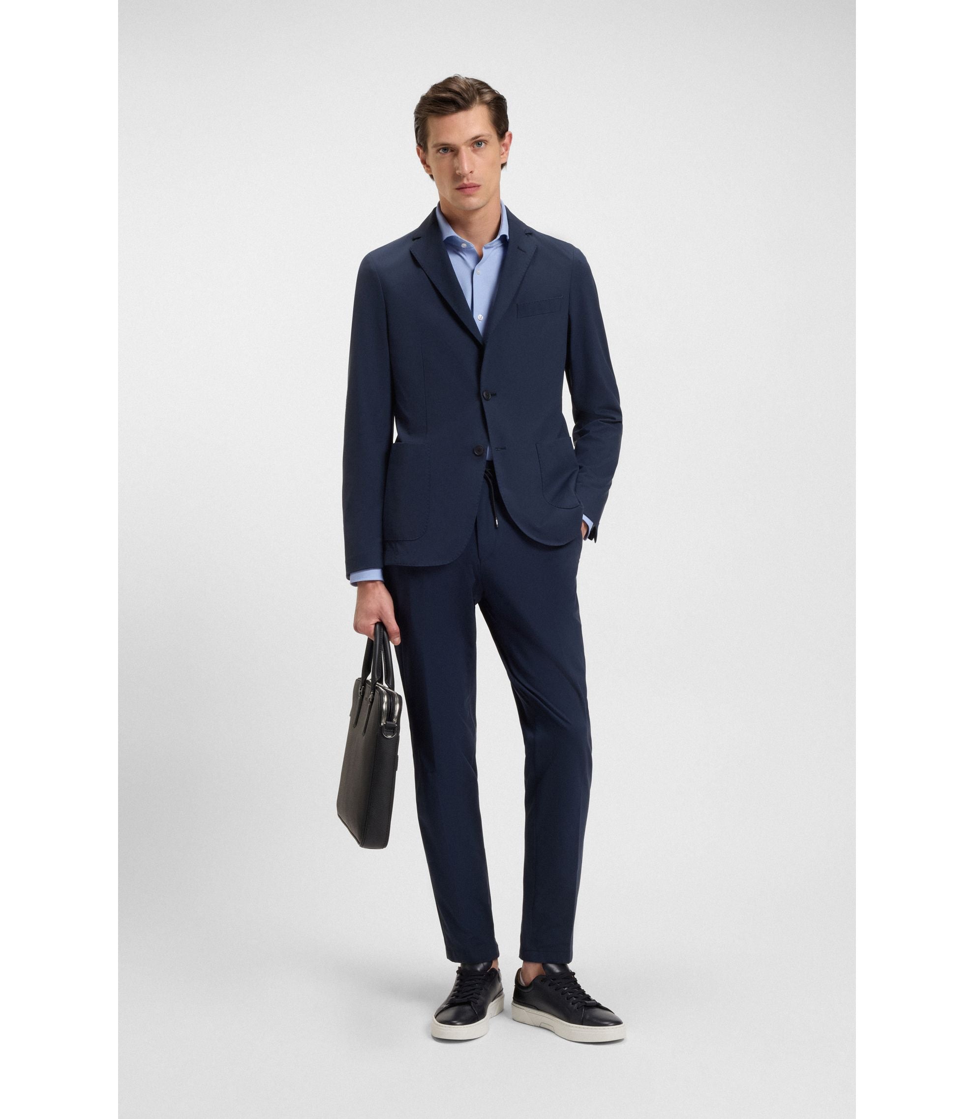 Boss Slim Fit Shirt In Structured Performance Stretch Jersey Blue