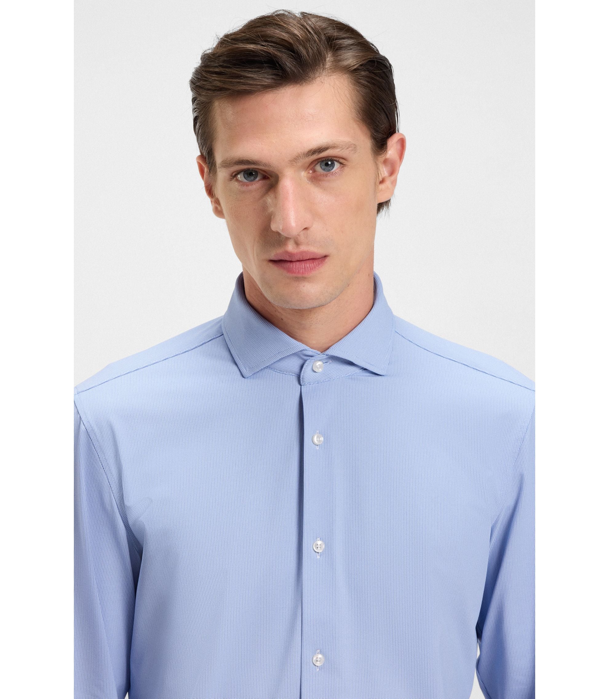 Boss Slim Fit Shirt In Structured Performance Stretch Jersey Blue