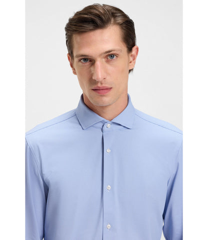 Boss Slim Fit Shirt In Structured Performance Stretch Jersey Blue