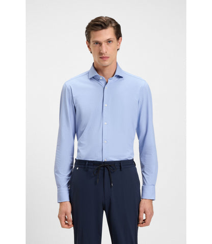Boss Slim Fit Shirt In Structured Performance Stretch Jersey Blue
