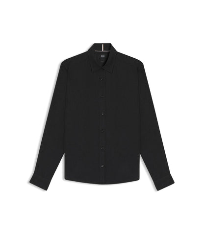 Boss Regular Fit Shirt In Cotton Blend Flannel Black