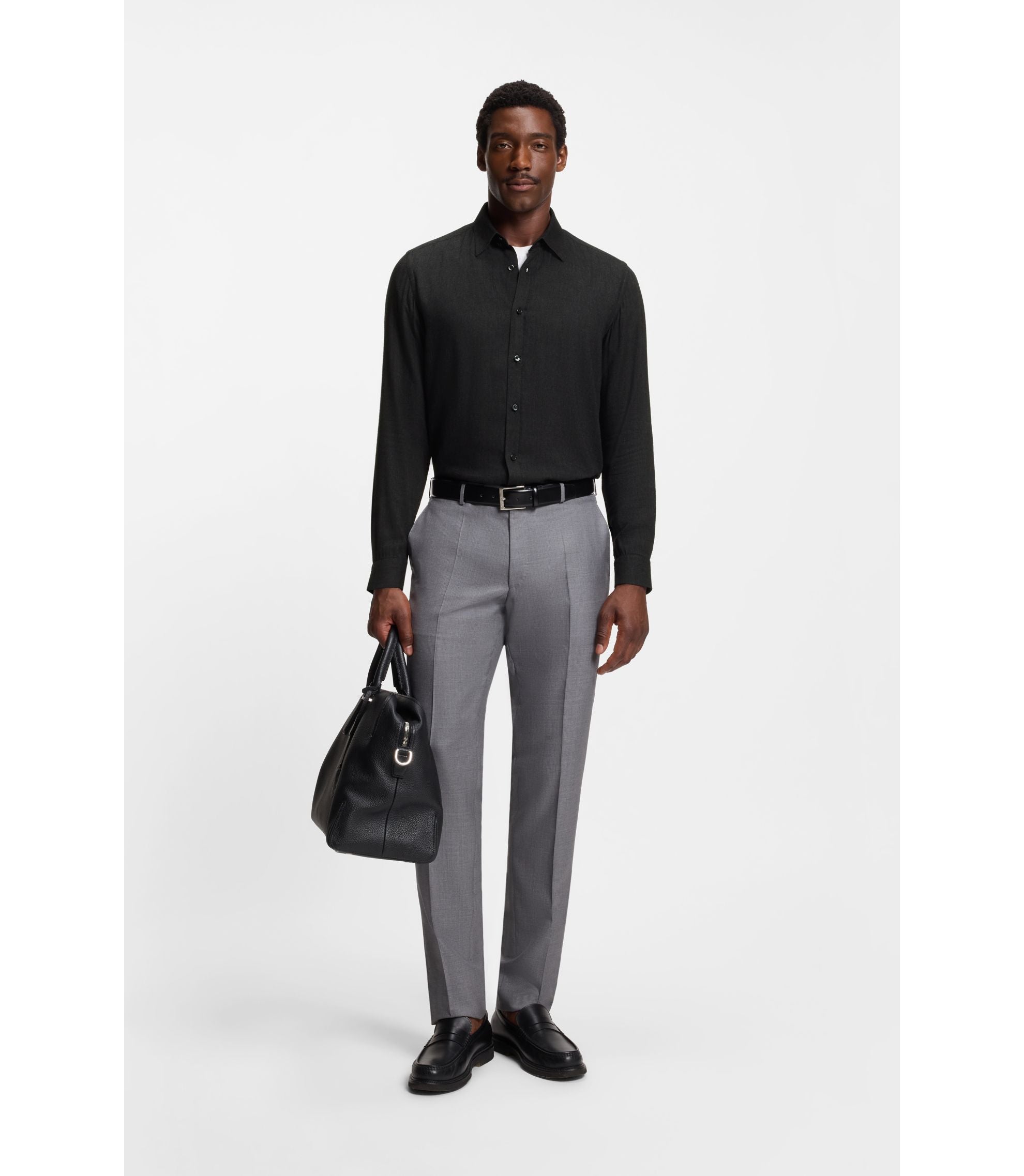 Boss Regular Fit Shirt In Cotton Blend Flannel Black