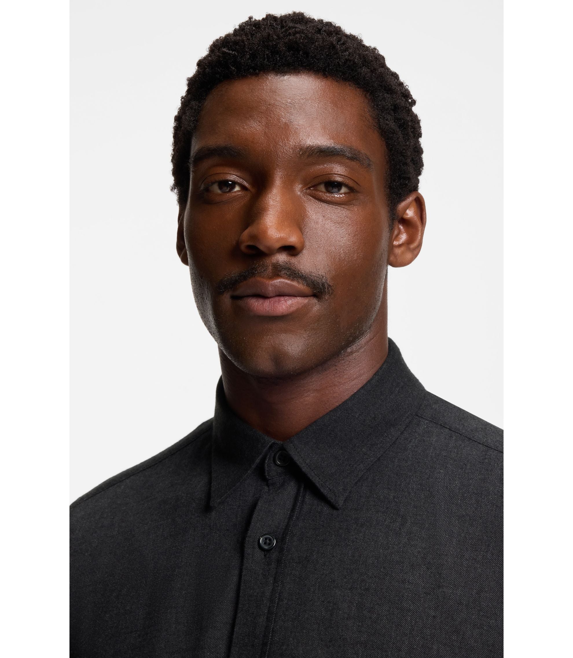 Boss Regular Fit Shirt In Cotton Blend Flannel Black
