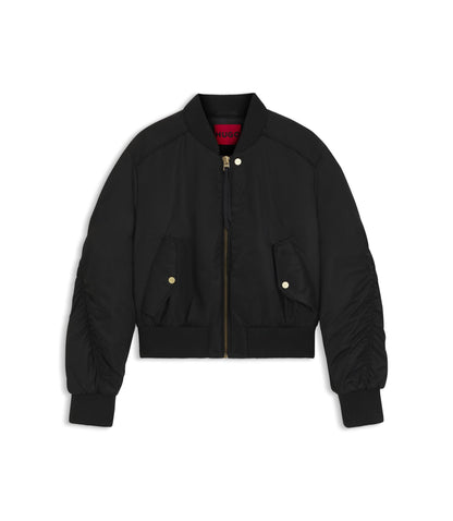 Hugo Ruched Detail Bomber Jacket With Water Repellent Finish Black Women's