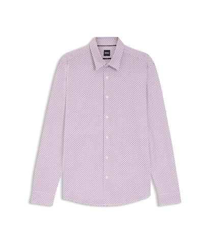 Boss Printed Slim Fit Shirt In A Cotton Blend Dark Red