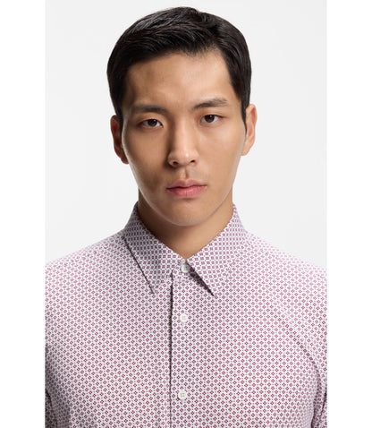 Boss Printed Slim Fit Shirt In A Cotton Blend Dark Red