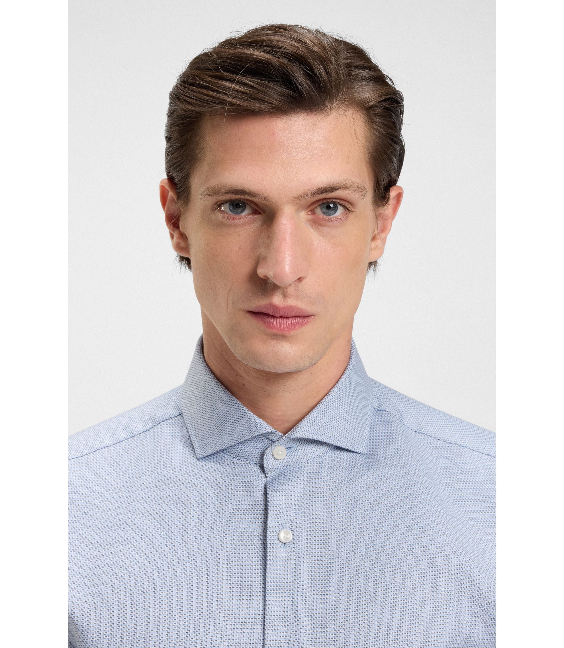 Boss Printed Regular Fit Shirt In Cotton Twill Light Blue