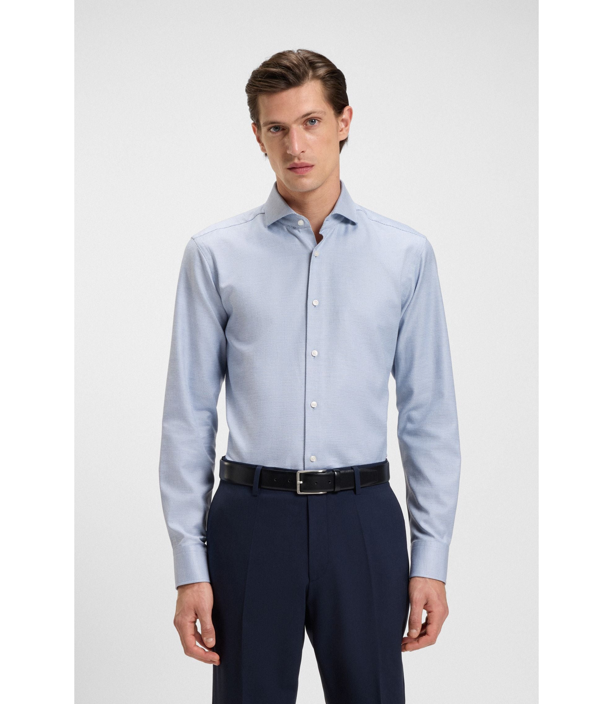 Boss Printed Regular Fit Shirt In Cotton Twill Light Blue