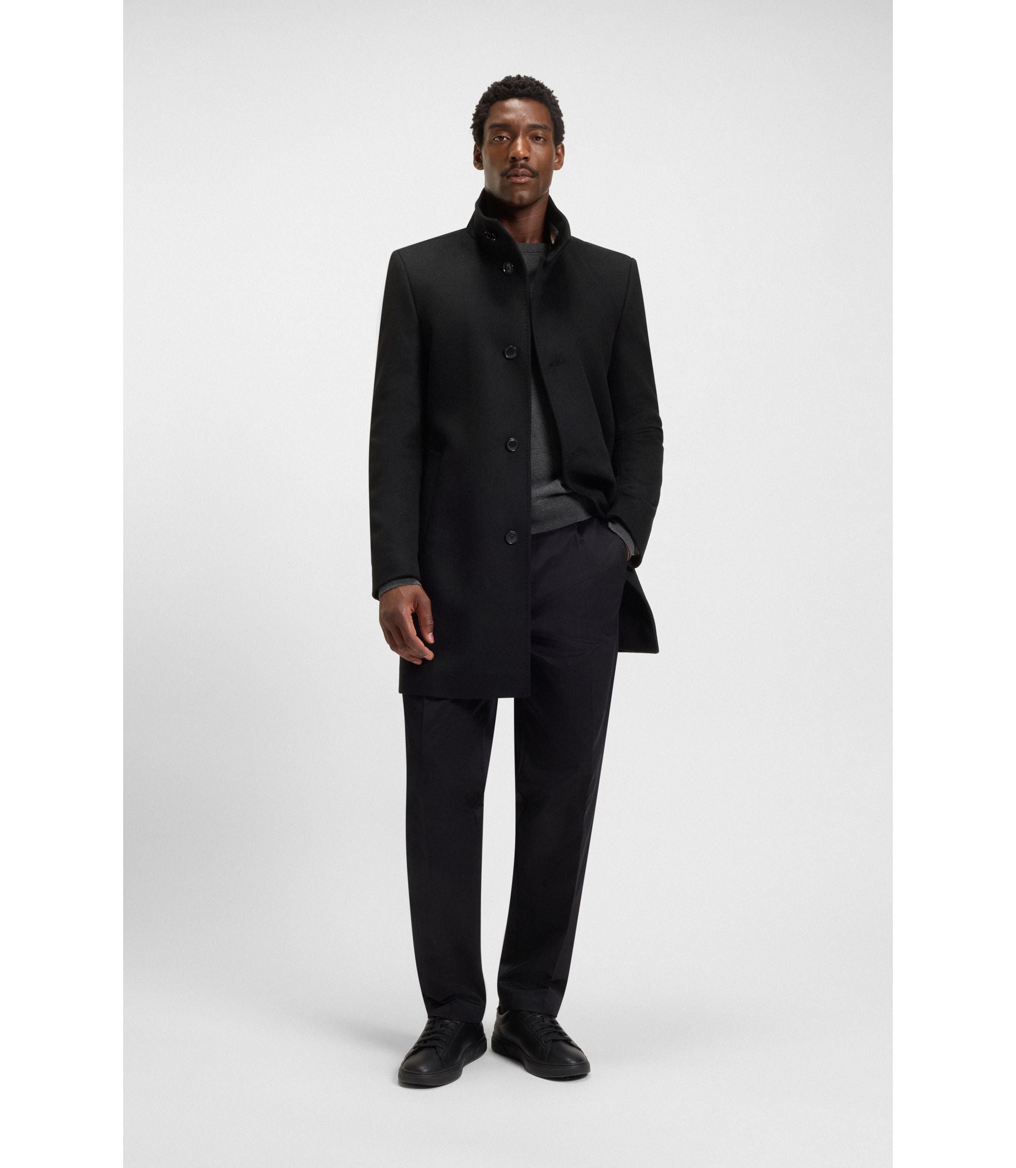Boss Wool Cashmere Coat In A Slim Fit Black