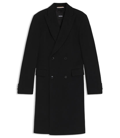 Boss Alpaca Blend Coat With Double Breasted Front Black
