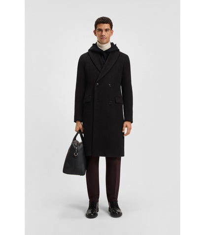 Boss Alpaca Blend Coat With Double Breasted Front Black