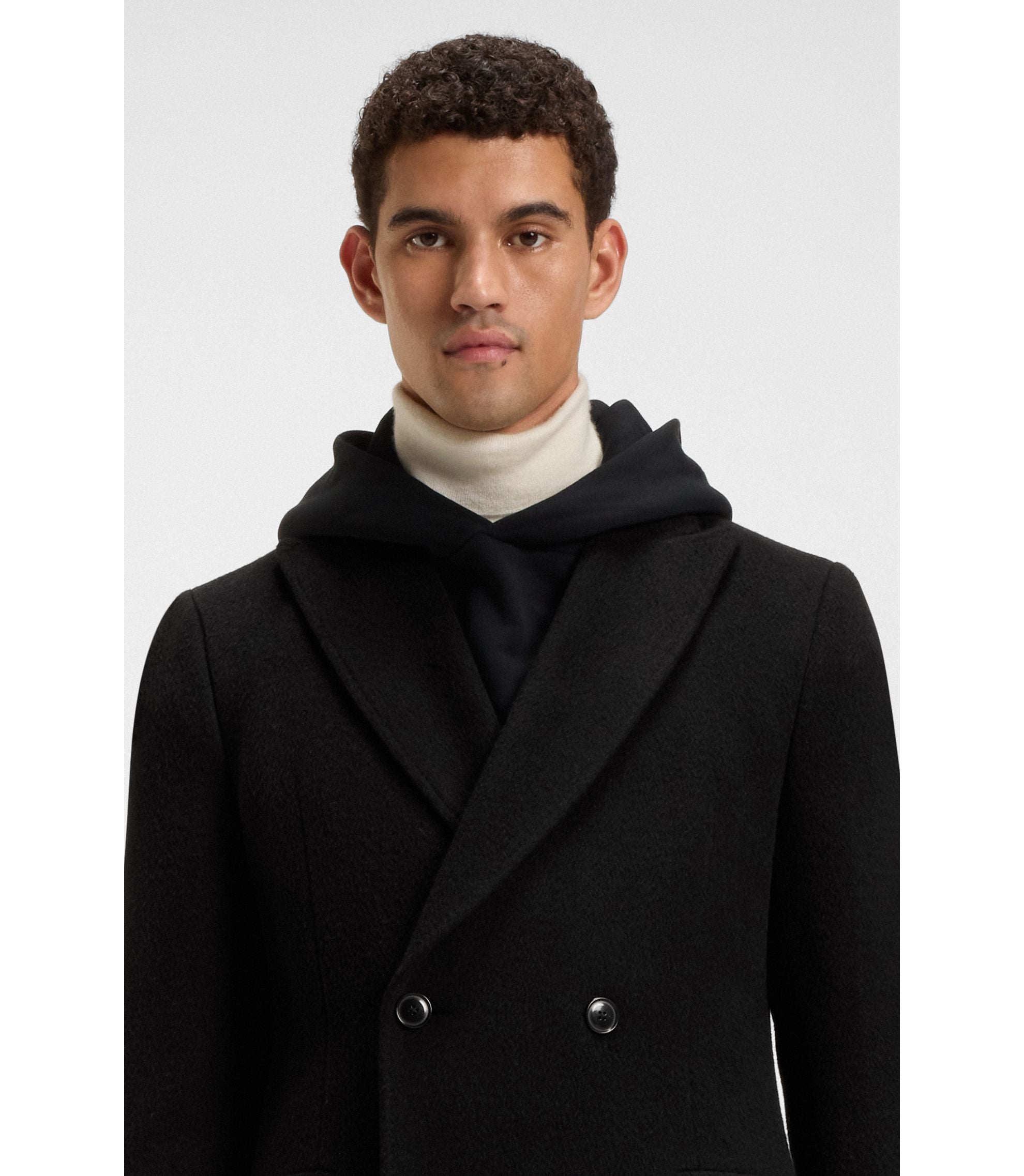 Boss Alpaca Blend Coat With Double Breasted Front Black