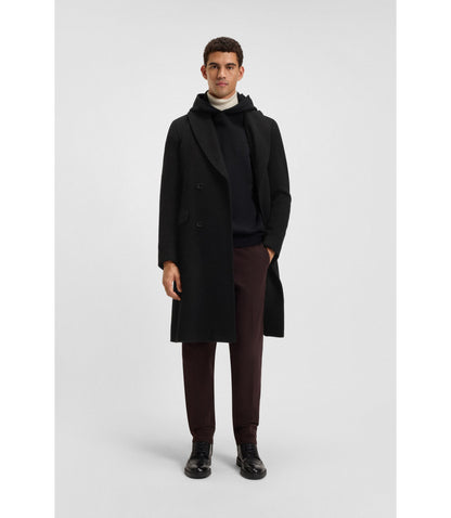 Boss Alpaca Blend Coat With Double Breasted Front Black