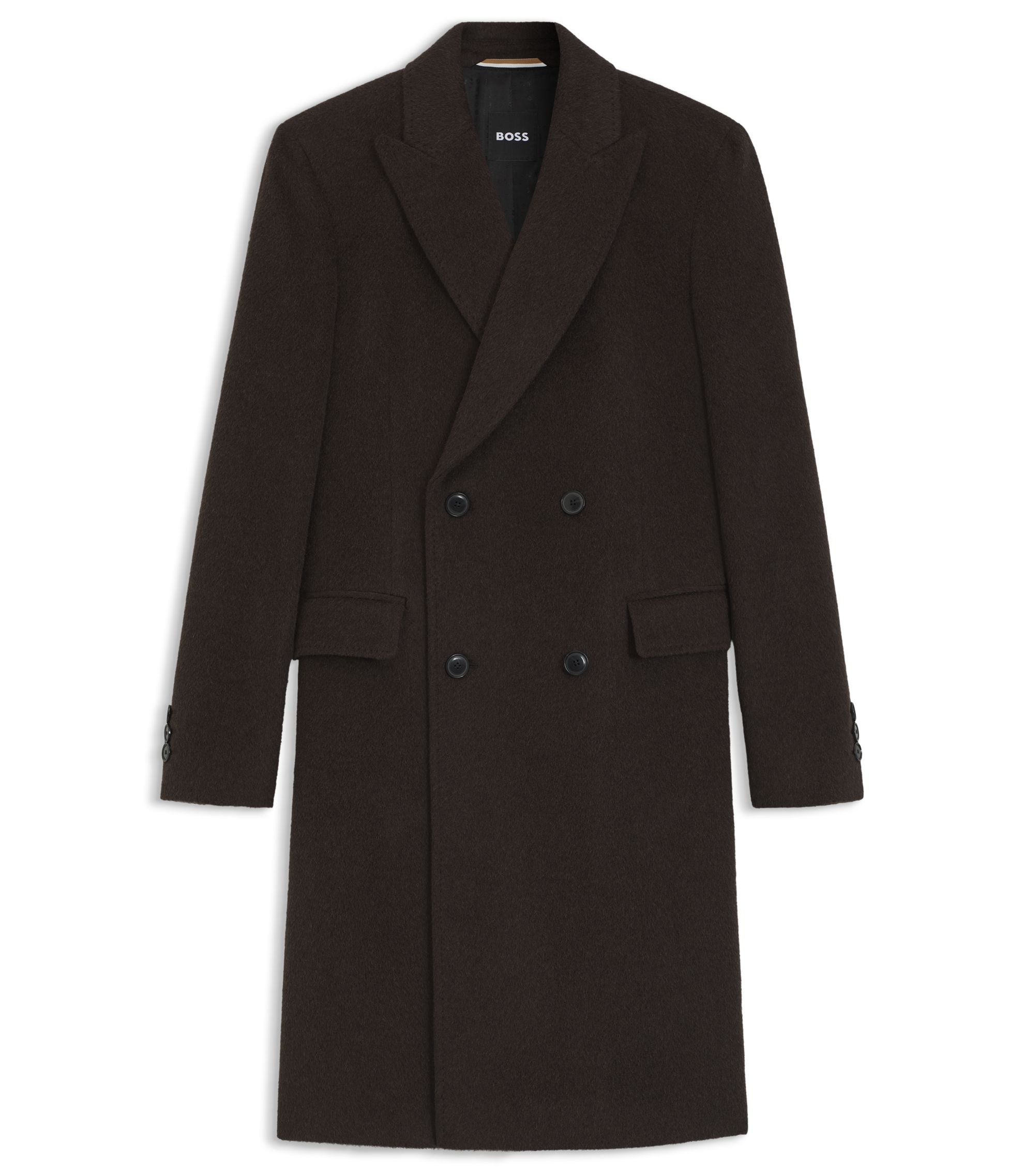 Boss Alpaca Blend Coat With Double Breasted Front Dark Brown