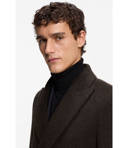 Boss Alpaca Blend Coat With Double Breasted Front Dark Brown