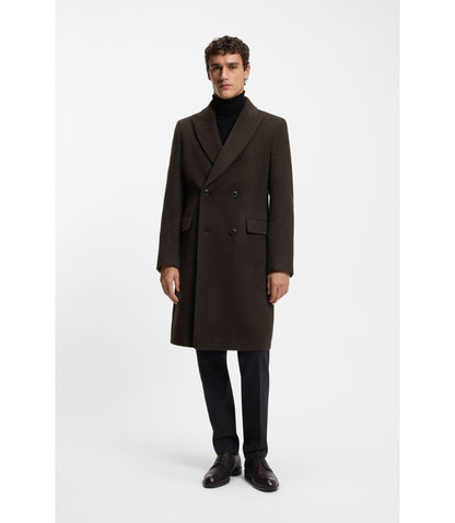 Boss Alpaca Blend Coat With Double Breasted Front Dark Brown