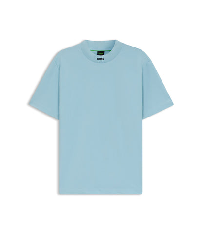 Boss Logo Collar T Shirt In Stretch Cotton Light Blue