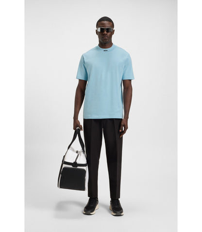 Boss Logo Collar T Shirt In Stretch Cotton Light Blue