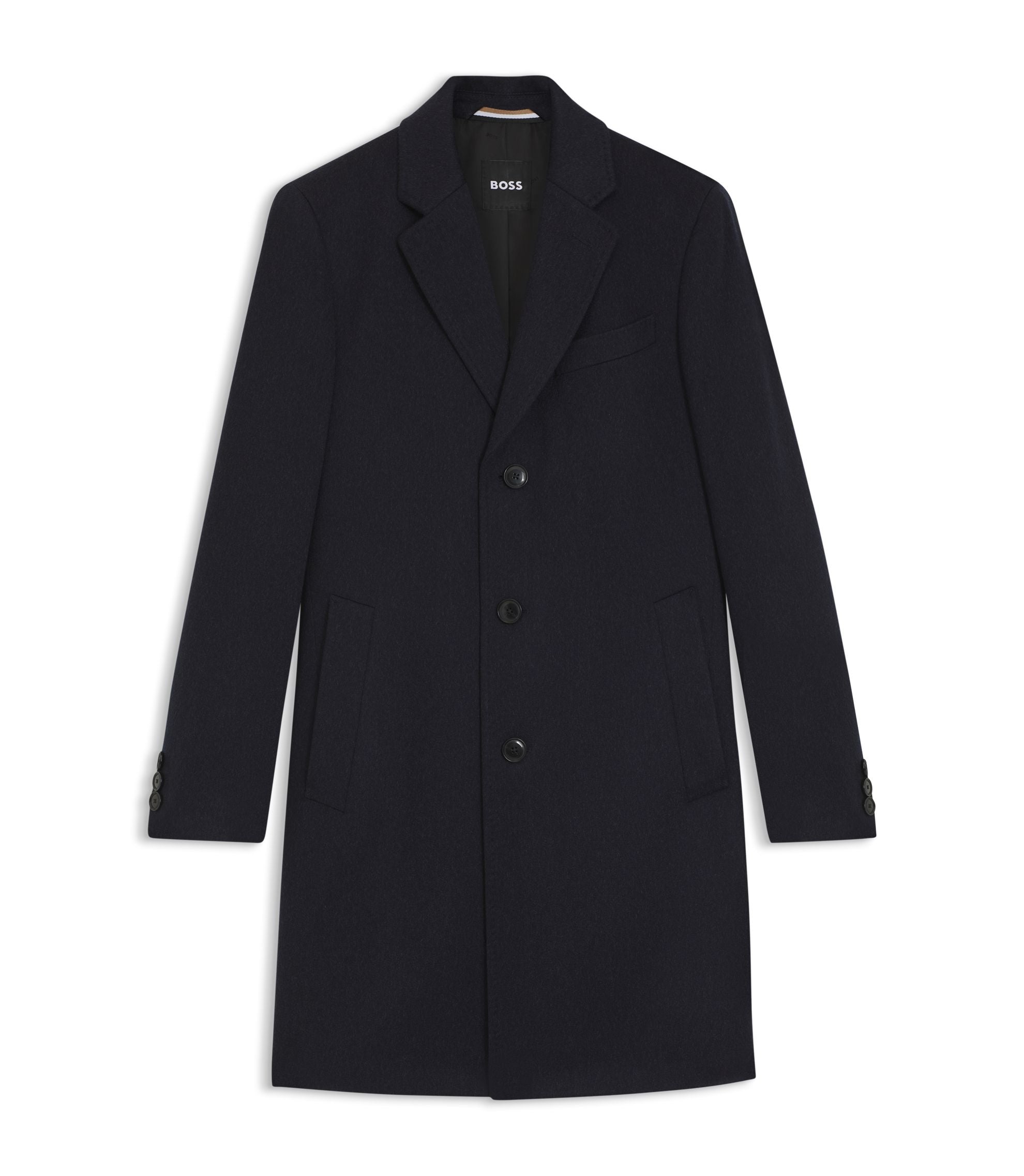Boss Cashmere Coat In A Slim Fit Dark Blue