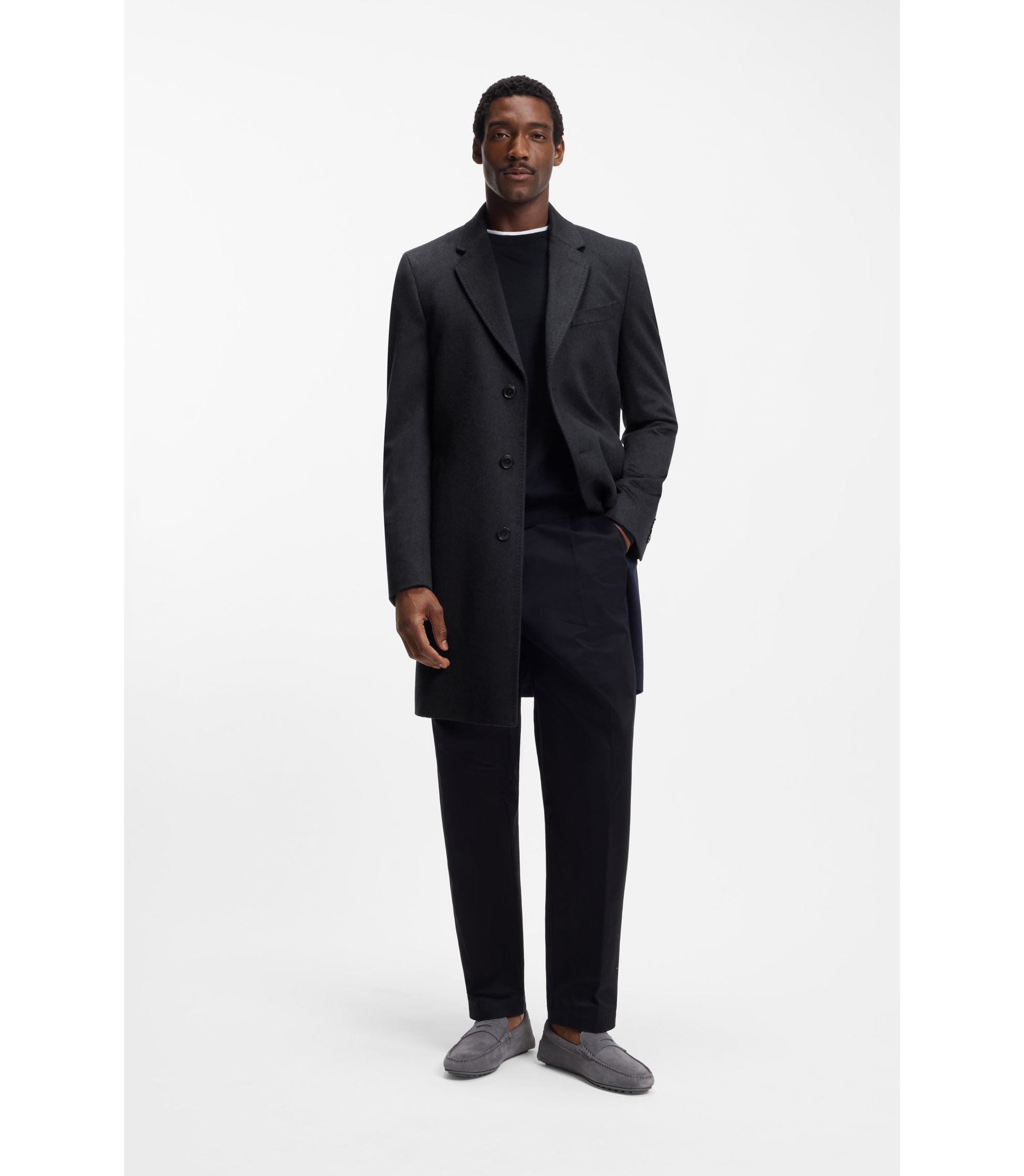 Boss Cashmere Coat In A Slim Fit Dark Blue