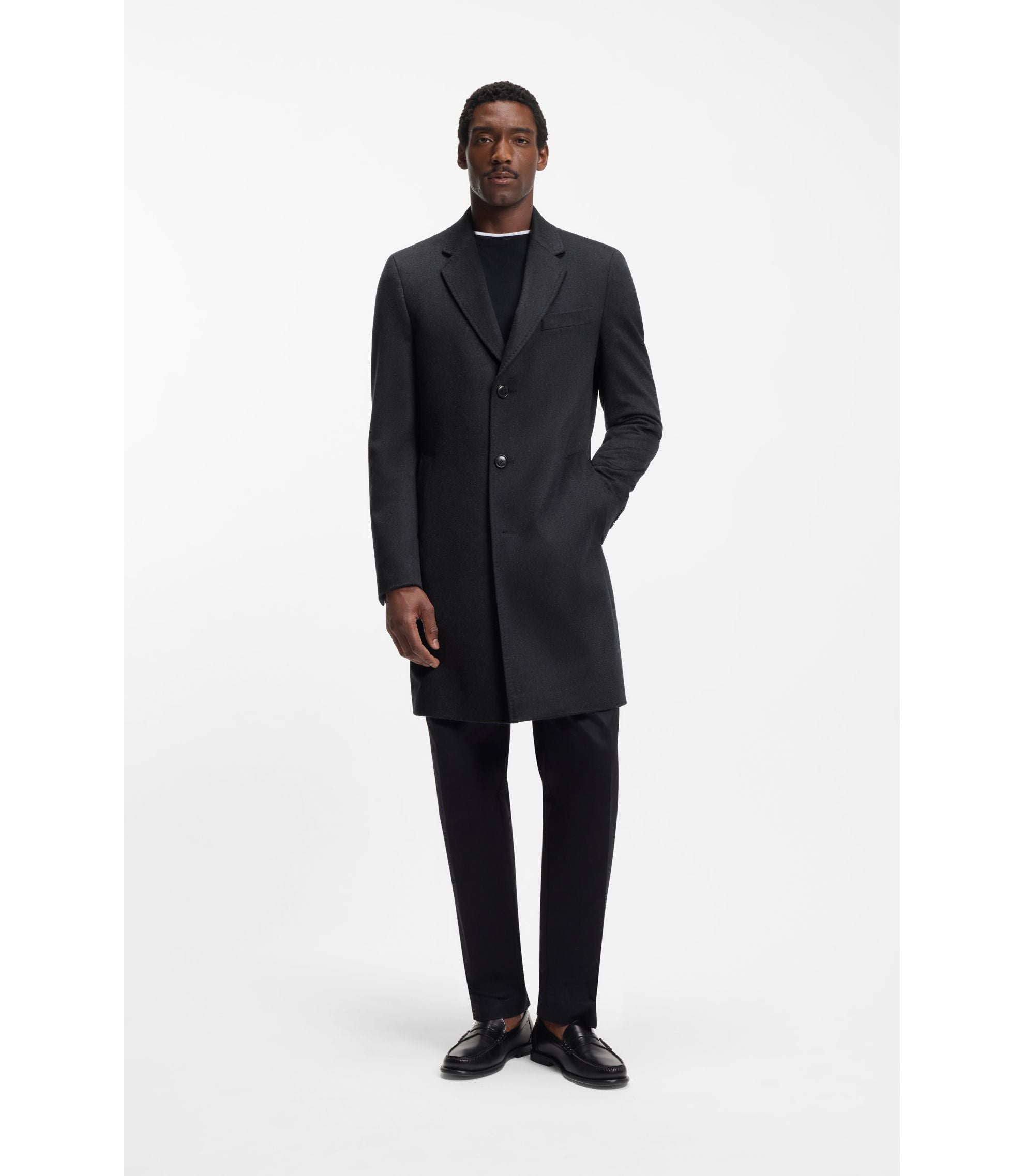 Boss Cashmere Coat In A Slim Fit Dark Blue