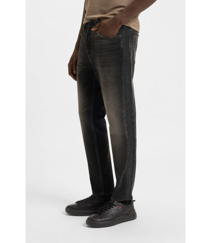 Hugo Grey Tapered Fit Jeans In Stretch Denim Dark Grey