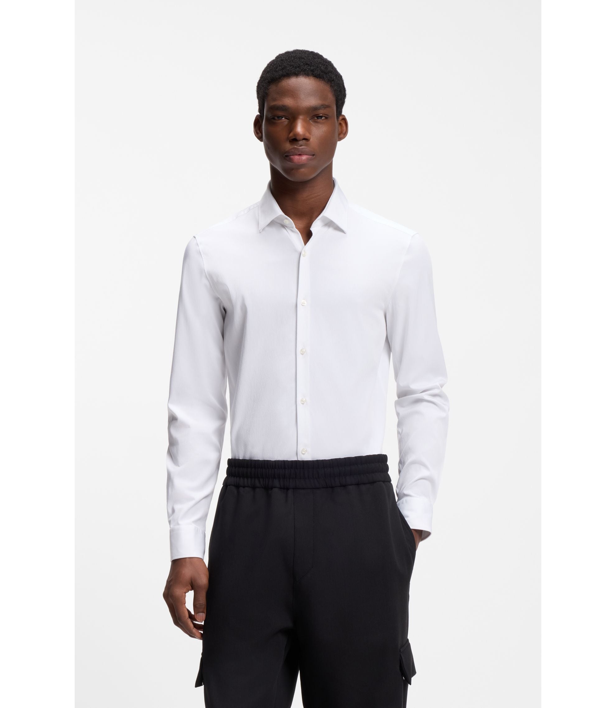Hugo Slim Fit Shirt In Stretch Twill White