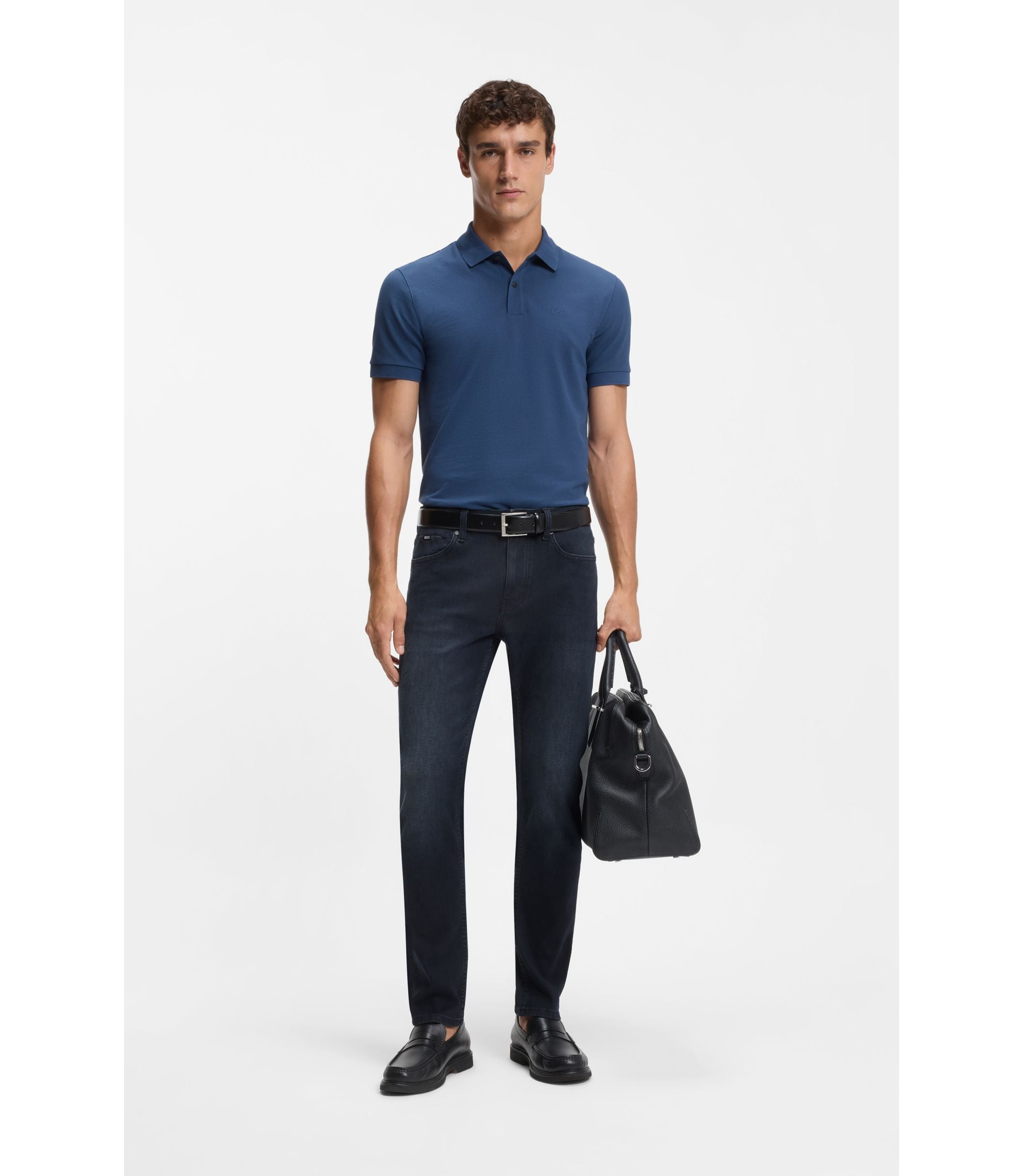 Boss Delaware Blue Slim Fit Jeans In Knitted Denim Dark Blue