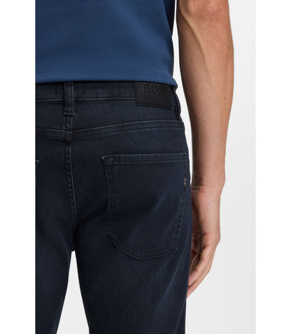 Boss Delaware Blue Slim Fit Jeans In Knitted Denim Dark Blue