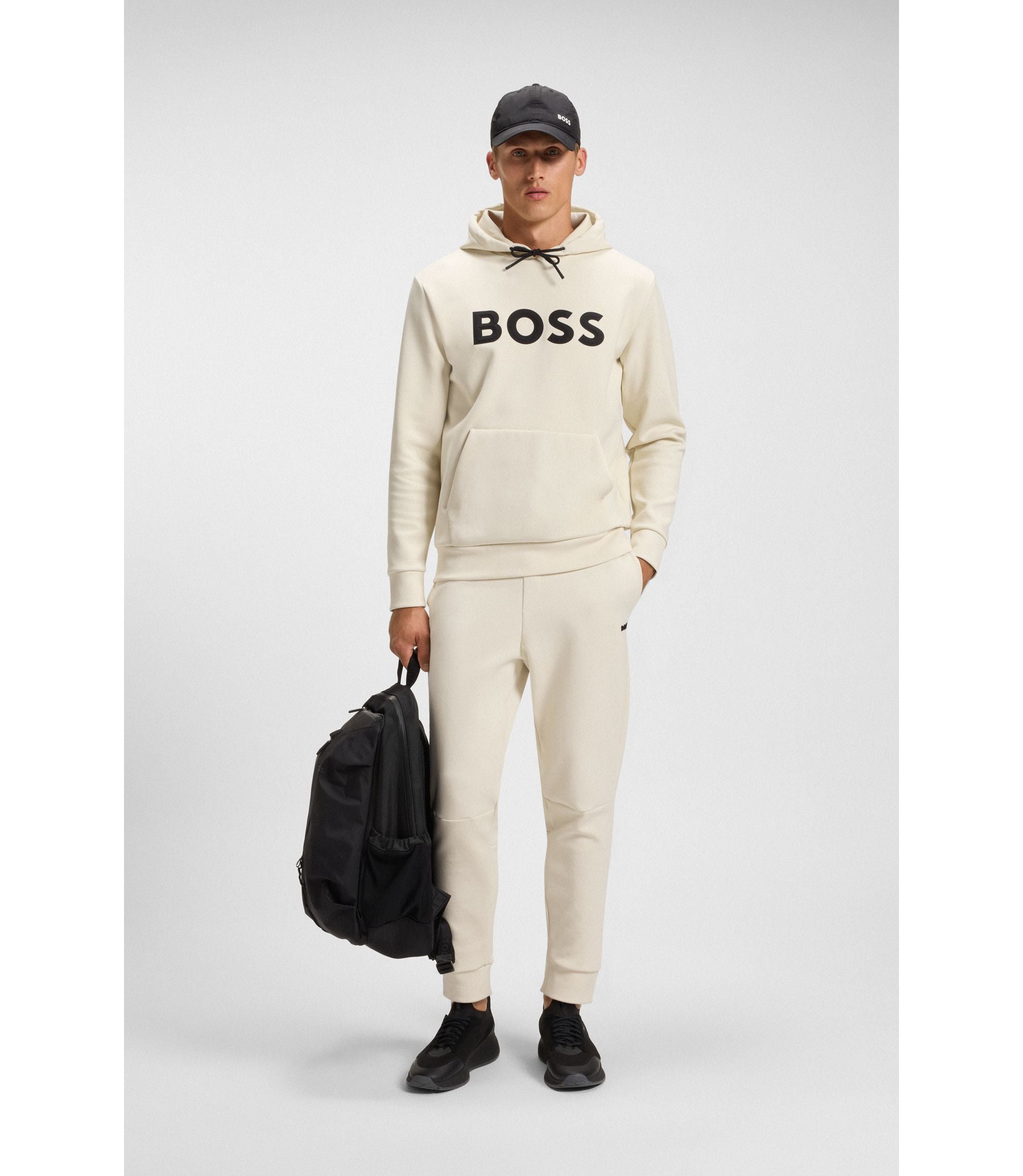 Boss Moulded Logo Hoodie In A Cotton Blend White