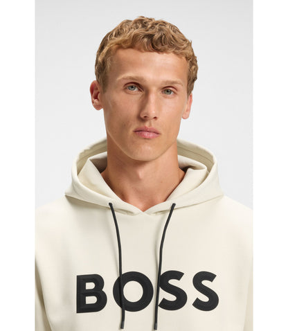 Boss Moulded Logo Hoodie In A Cotton Blend White