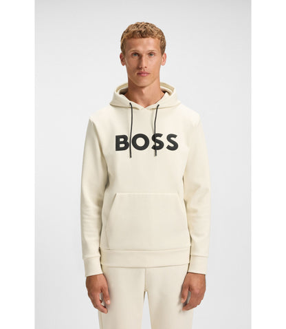 Boss Moulded Logo Hoodie In A Cotton Blend White